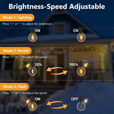 Льо́хкова гірлянда з 50+2 LED-лампочками, 45 метрів, IP45, тепле біле світло, для саду, тераси, святкування, з пульт дистанційного керування