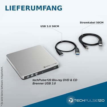 Зовнішній портативний Blu-Ray привід techPulse120 USB 3.0: запис та читання BD, DVD, CD для ноутбука, ПК, Mac OS, Windows