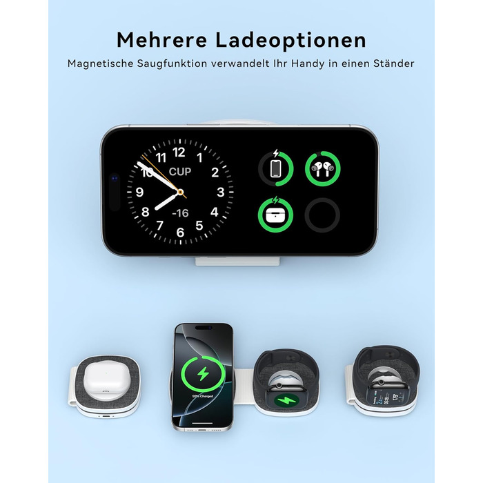 Зарядна станція 2-в-1 для Apple Watch та iPhone MagSafe (20W, чорна) - сумісна з iPhone 17e/Air/17/16/15/14/13/12, Apple Watch Series 11/10/9/8/7/6/5/4/3/2/SE/Ultra, AirPods
