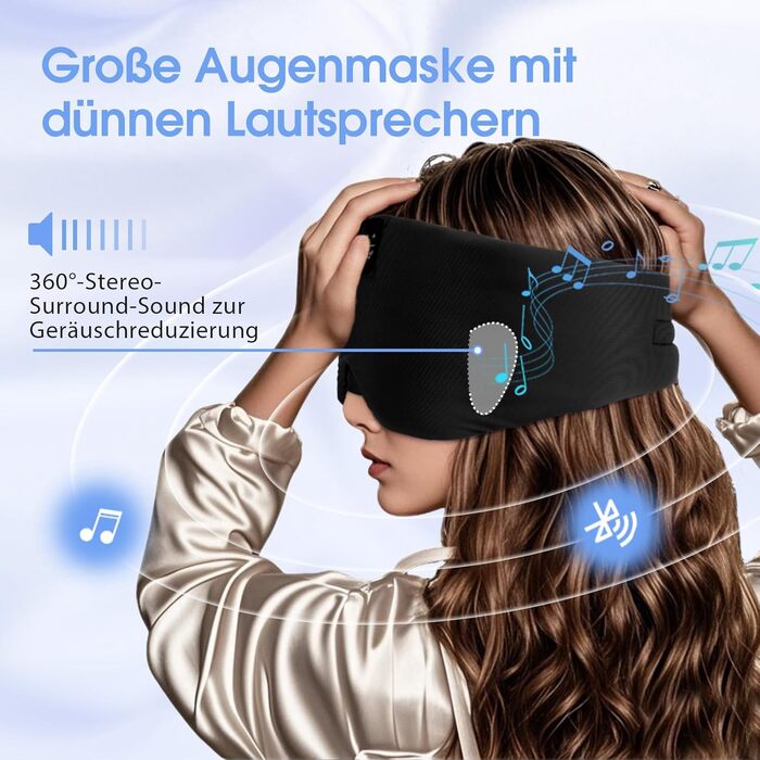Маска для сну з Bluetooth навушниками, шовкова, 100% затемнення, для чоловіків та жінок, м'яка, для сну, подорожей та релаксації, чорна