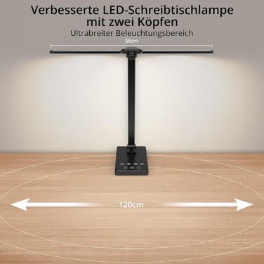 iVict LED лампа для столу з регульованими Swing Arms, 5 режимів, сенсорне керування, таймер, USB-порт, пам'ять, для дітей, білий колір