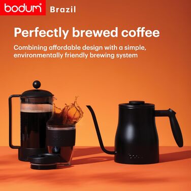 Bodum French Press Brazil - Френч-прес 1л, 8 чашок - з термостійкого скла та нержавіючої сталі, BPA-free, для приготування кави