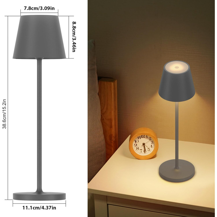 LED акумуляторна настільна лампа Klighten 2 шт. з регулюванням яскравості, для дому та вулиці, з USB зарядкою, 3000K, IP54, алюміній (темно-сірий)