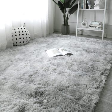 OYIMUA High Pile Rug 120x160 cm Grey White, Modern Fluffy Rug Living Room Children's Room Decor Bedroom Hallway Runner Outdoor Rug Faux Fur Shaggy Plain Bed Runner