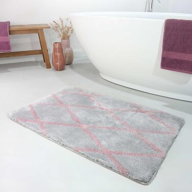 Homie Living Badteppich, Bath Mat, fluffy, soft pile, non-slip and washable, San Bosa (55 x 65 cm, Grey Pink) Grey Pink 55 x 65 cm