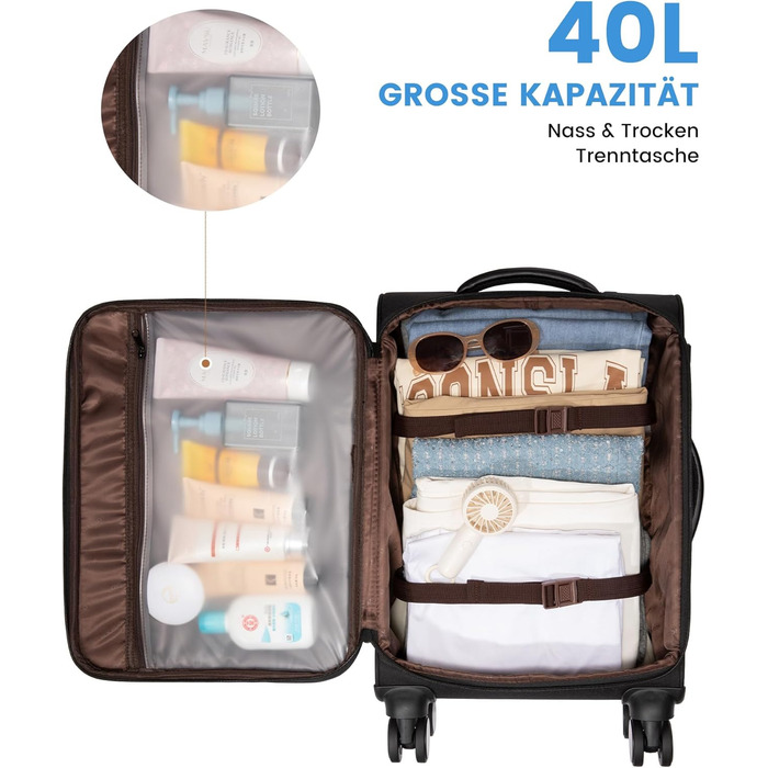 LOVEVOOK Рюкзак ручної поклажі 30-40L, розширюваний, для ноутбука 17 дюймів, чорний, антикрадійний, для подорожей