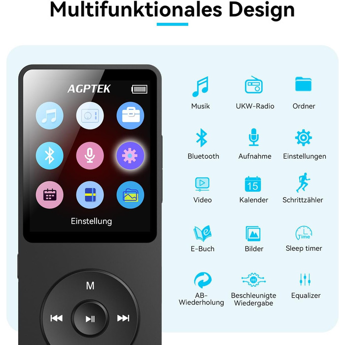MP3 плеєр AGPTEK 32GB Bluetooth 5.3, 1.8