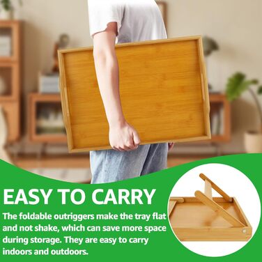 Бамбуковий столик SHUESS для ліжка та дивану: чорний, з відкидними ніжками, 41.5 x 30 x 20.5 см