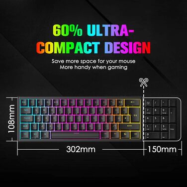 Ігрова комбінація клавіатури та миші MAGIC-REFINER: механічна клавіатура 62 клавіші, RGB-підсвітка, миша 12000 DPI, USB-C, для PC/Mac/Win (червоний перемикач)