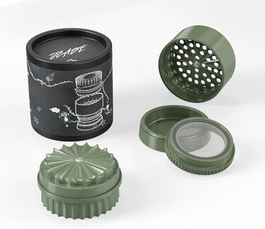 Toothless Herb Grinder Ø 63 mm | Nano-ceramic coated for effortless grinding | 5-piece with built-in storage container in the lid (Green)