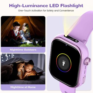 Дитячий розумний годинник зі GPS та телефоном, IP68, відеодзвінки, SOS, режим навчання, чат, SMS, ліхтарик, крокомір, будильник, годинник для дівчаток та хлопчиків, фіолетовий