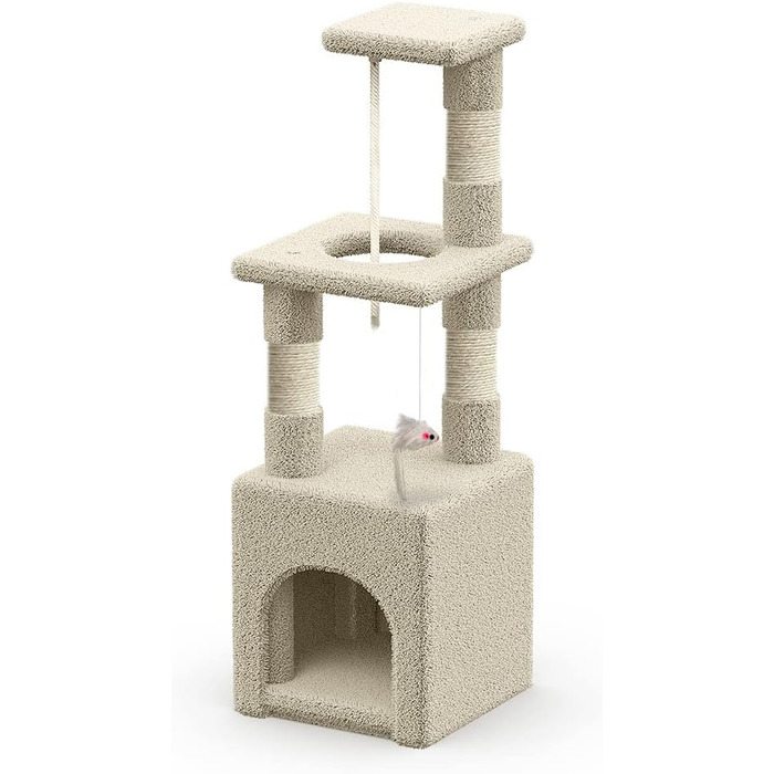 Котячий будиночок Vounot Klein: стабільний котячий будиночок з платформою, печерою та сизалевими стовпчиками, 88 см, бежевий