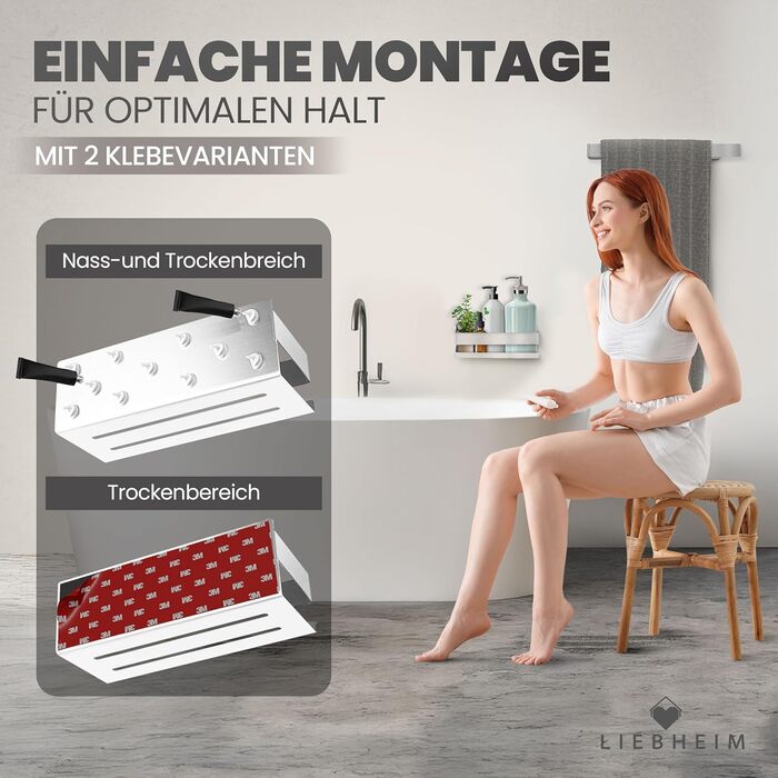 Поличка для душу без свердління - органайзер для ванної кімнати - полиця для душу з алюмінію, сріблястого кольору