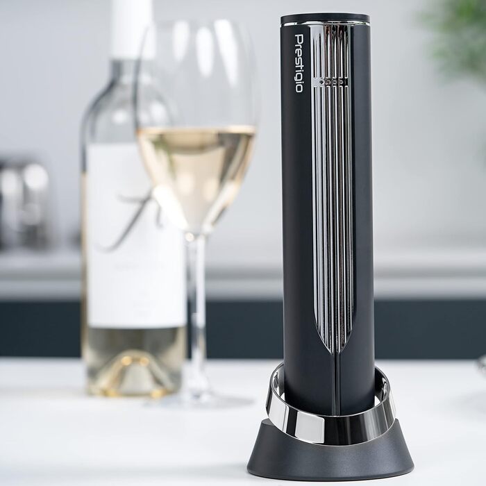 Premium Electric Corkscrew with Charging Station - Integrated Foil Cutter - Packaged in a High-Quality Gift Box - Black/Silver