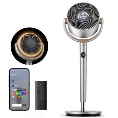 Вентилятор підлоговий Dreo з Wi-Fi та LED, 102 см, 8 швидкостей, 3 режими, 1200 м³/год, срібний