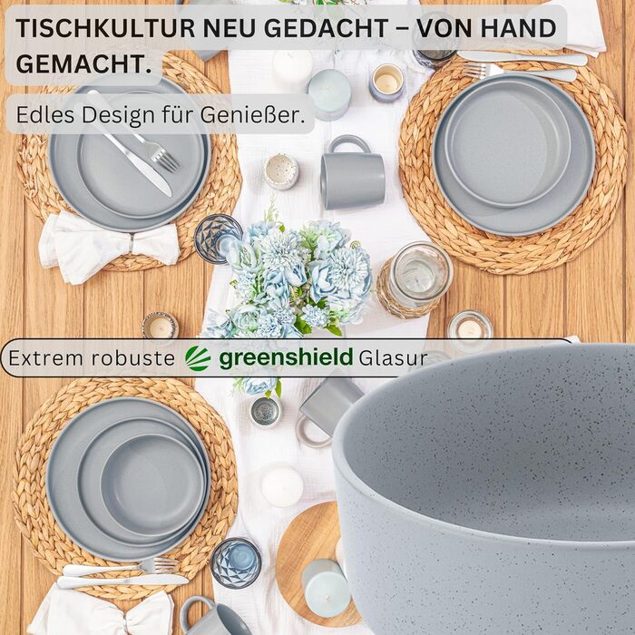 Набір посуду SÄNGER Steingut 12 предметів: 4 великі тарілки, 4 десертні тарілки, 4 глибокі тарілки (Schalen), VALUE COLLECTION (Leeds Sterling), кольоровий, стійкий до подряпин