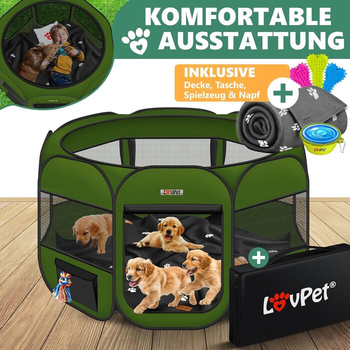 LOVPET® Foldable Pet Playpen - Indoor/Outdoor Dog & Cat Enclosure with Bowl & Fleece Blanket - Oxford Fabric Pop-Up System