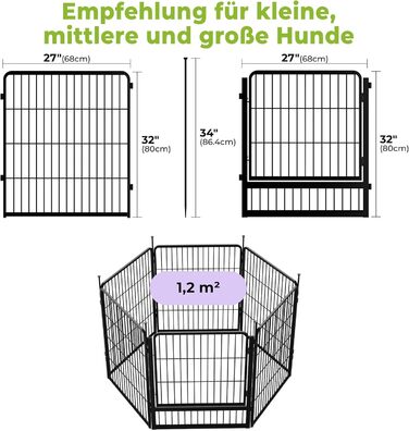 Стійка для цуценят SunsGrove 60 см, важкий металевий загон для собак, чорний, без інструментів, 6 частин (68 x 80 см)