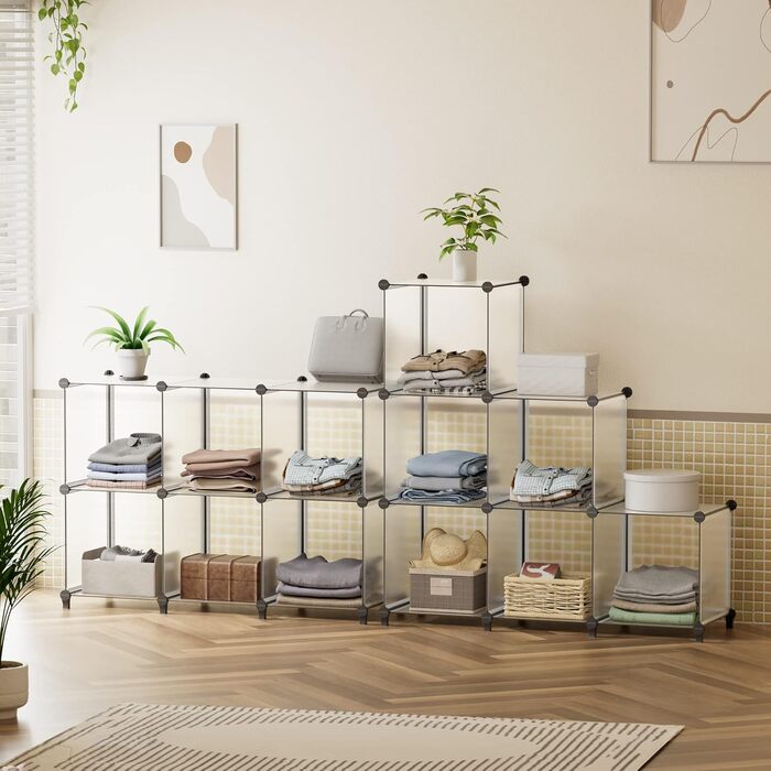 Wardrobe, Portable Shelving System, Plastic Closet with 2 Clothes Rods, Bedroom Wardrobe Closet White for Bedroom
