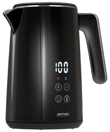 Електричний чайник MPM MCZ-120, 1.5L, з подвійними стінками, регулювання температури 40–100°C, нержавіюча сталь, 2200W, тихий, швидкий, сенсорне управління, легкий, елегантний, білий (чорний)
