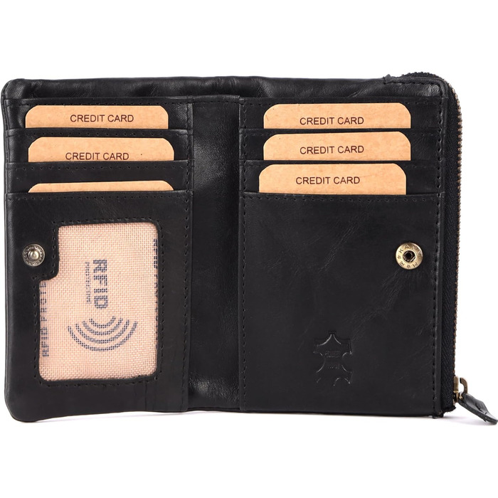 Benthill Small Wallet Genuine Leather - Women's Wallet with RFID Protection - 6 Card Slots - Slim Wallet including Gift Box, Color: Black