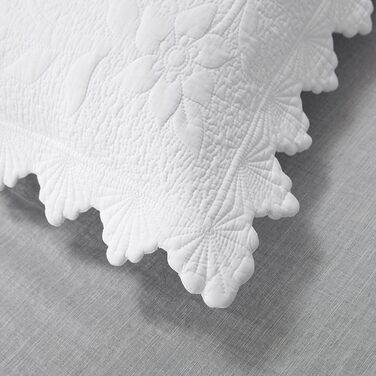 vctops 2-Piece Embroidered Cotton Pillowcases, Quilted, Vintage Floral Pattern, Decorative Pillow Covers, Boho Pillow Covers, Queen Size, White, B