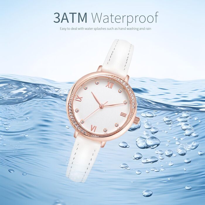 Жіночий класичний кварцовий годинник NUOVO Rose Gold з білим шкіряним ремінцем та кристалами на безелі