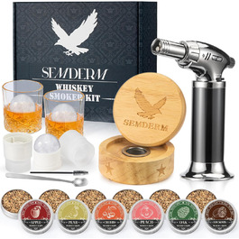 Набір для копчення віскі, ретро-дизайн, з ліхтариком, 6 смакових стружок, 2 склянки, 2 форми для кубиків льоду, набір для коктейлів, подарунок для чоловіків, батька, набір для копчення бурбону