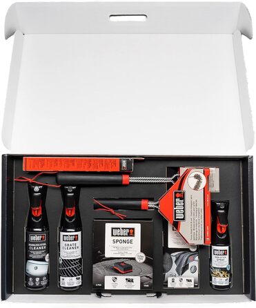 Weber Stainless Steel Grill Cleaning Set, includes: 3 Grill Brushes, Grill Grate & Stainless Steel Cleaner (300ml each), Non-Stick Spray 200ml, Microfiber Cloth, Scraper, 2 Cleaning Sponges (18284)