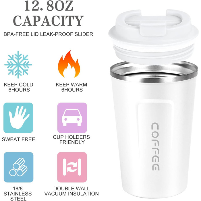 Термокружка Flintronic 510 мл з подвійними стінками, з нержавіючої сталі, з кришкою, для кави та чаю