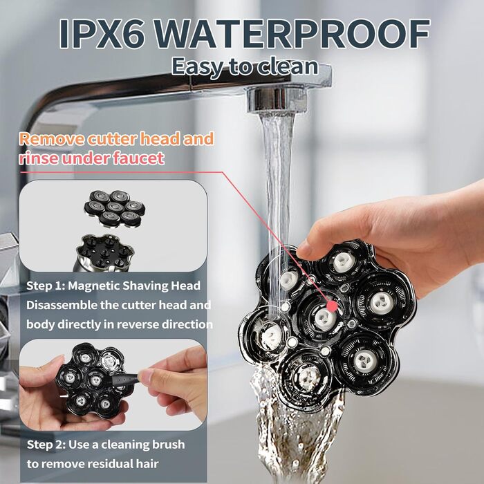 Електричний гоління голови для чоловіків Glatzen, 7D гнучкий знімний гоління, плаваюча головка, водонепроникний для мокрого та сухого використання, гоління з LED-дисплеєм