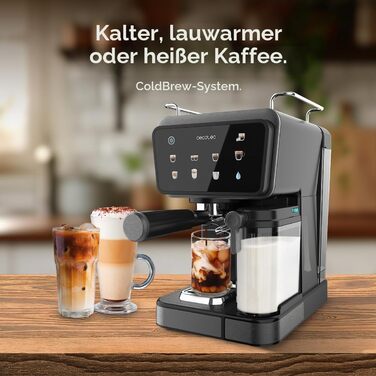 Кавомашина еспресо Cecotec Power Espresso Touch ColdBrew Latte 1350W 20 Бар з молочником та сенсорним дисплеєм