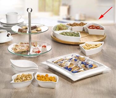 Esmeyer Caterado Rotating Serving Tray SUSAN with 6 white porcelain bowls and a bamboo tray, 34 x 34 x 6.5 cm