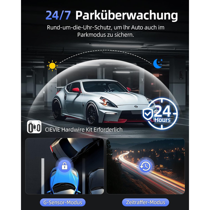 Відеореєстратор CIEVIE 4K+1080P з двома камерами, WiFi, IPS дисплей 1.5