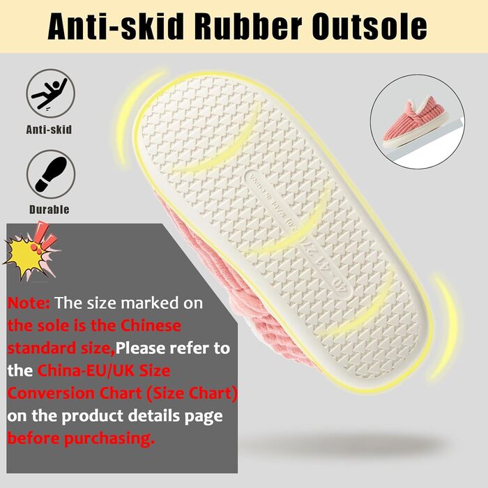 Тапочки жіночі зимові теплі з піною з пам'яті, чоловічі, з м'якого корду, повністю пухнасті, м'які, закриті, бавовняні, з антиковзким покриттям, зручні для дому та вулиці, 38/39 EU, рожеві