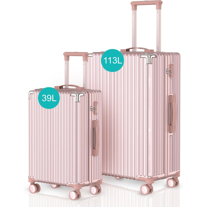 Набір валіз Voyagoux 2 шт. - 39L та 113L, жорсткі валізи, TSA-замок, ABS пластик, 4 колеса 360°, міцні та легкі, рожеве золото