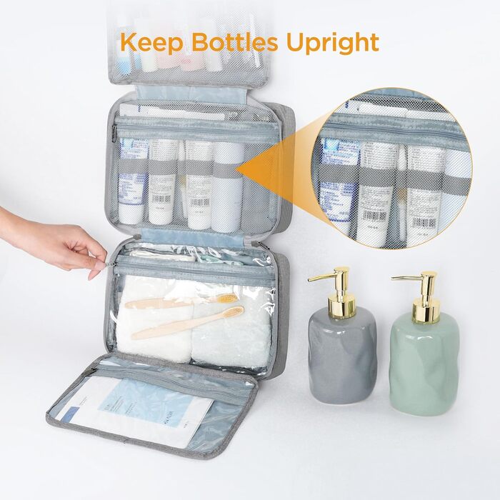 Сумка для туалетних речей AiQInu на гачку, унісекс, для подорожей, з аксесуарами, косметичка, валізка, бірюзова (Сірий-4 Fold)