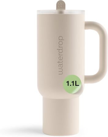 waterdrop® Insulated Stainless Steel Thermobecher with Straw - 1.1L Leak-Proof Travel Mug, Keeps Drinks Cold for 12 Hours, White
