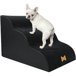 Non-slip Dog Stairs for Small Dogs 2-Step, Pet Stairs for Bed and Sofa made of High-Density Sponge, Dog Stairs Dog Ramp with Removable, Washable Cover and Non-Slip Bottom, 55x40x30cm (3 Steps Black Dog Stairs)