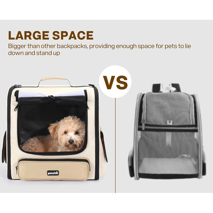 Pecute Рюкзак-переноска для котів та маленьких собак, великий, з вентиляцією, темно-зелений (хакі)