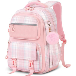 Шкільний рюкзак Tanou для дівчаток, ергономічний, великий, рожевий, з принтом в клітинку