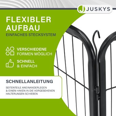 Металевий вольєр для цуценят Juskys - 8-секційний, з дверцятами (160x160x60 см)