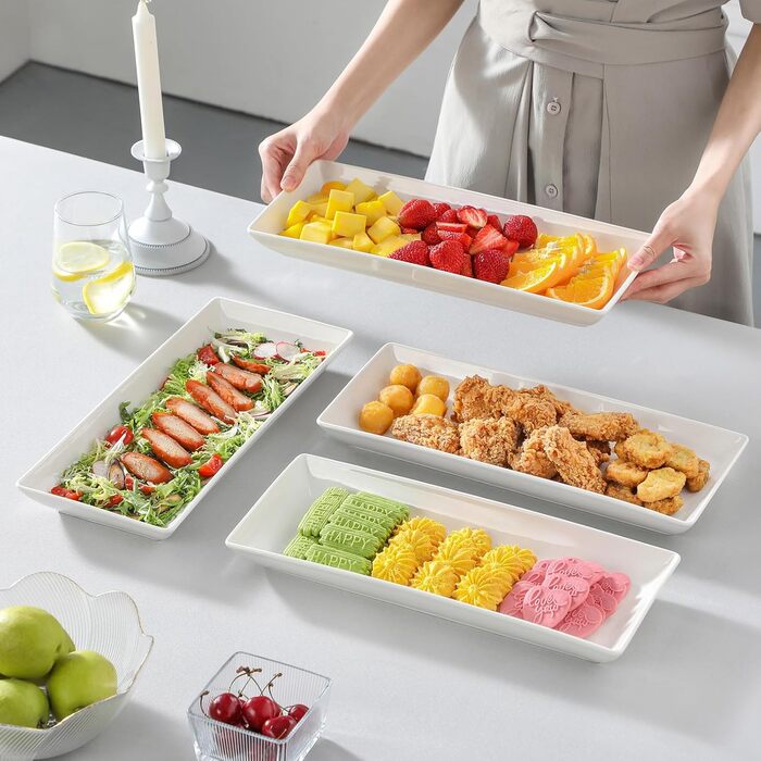 MALACASA Набір сервірувальних тарілок з порцеляни, 4 шт., 30 x 18 см, білий