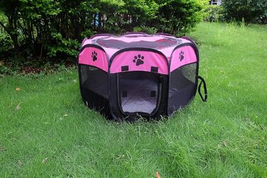 Портативний вольєр для тварин, складаний вольєр для собак та котів, кроликів, тренувальний намет для домашніх тварин, для використання в приміщенні та на вулиці (S (72,9 x 72,9 x 40,6 см), Рожевий)