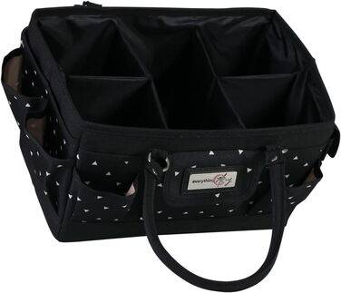 Everything Mary Blaugruner, geometric deluxe store and tote bag, organizer for crafts, sewing, paper, art, desk, canvas, accessories, storage with handles for travel (black and white triangle)