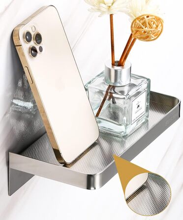 Self-adhesive bathroom shelf, stainless steel, wall-mounted, shower shelf, rust-proof storage for bathroom & kitchen, brushed surface (Mirror)