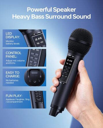 Караоке-машина для дорослих та дітей, портативна Bluetooth-система 80W – 2 бездротові мікрофони, регулювання ехо, USB/AUX-роз'єми, ідеальний подарунок для вечірок на природі