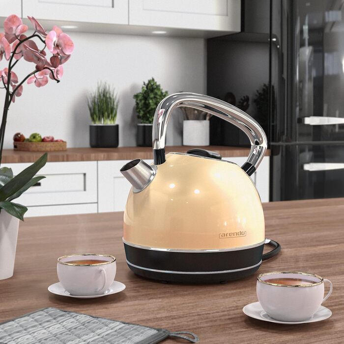 Arendo Retro Stainless Steel Kettle - Vintage Style Electric Kettle with Replaceable Scale Filter, 1.7L Capacity, Auto Shut-Off, Cool Grey