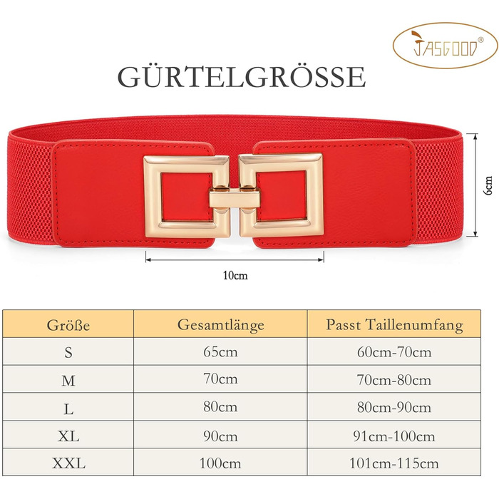 Жіночий широкий еластичний пояс JasGood з золотою пряжкою (червоний, XL, об'єм талії 91-100 см)