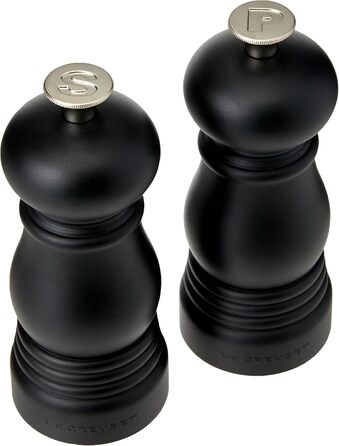 Le Creuset Small Mill Set, Salt and Pepper Mills, ABS Plastic, Each 5 x 5 x 12.1 cm, Ceramic Grinder, Matte Black, 44900110000000